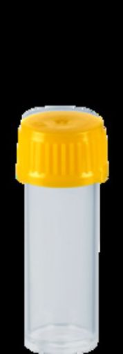 5ml Container Polypropylene flat bottom, Gamma Sterile, Yellow screw cap, carton 2000