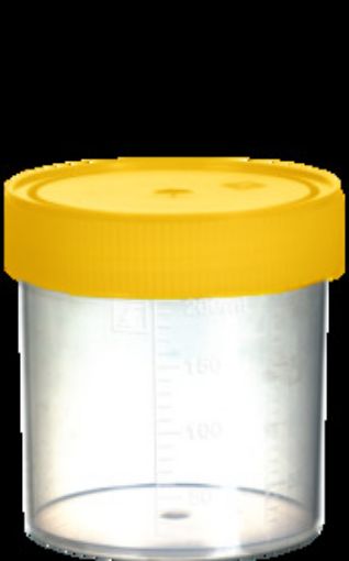 250ml Containers polystyrene Wide Neck, gamma Sterile, yellow cap, 240 per Carton