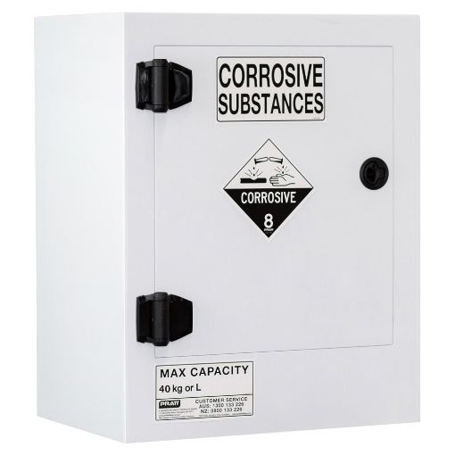 Corrosive Cabinet 40L Polypropylene, underbench, 1 door, 1 shelf