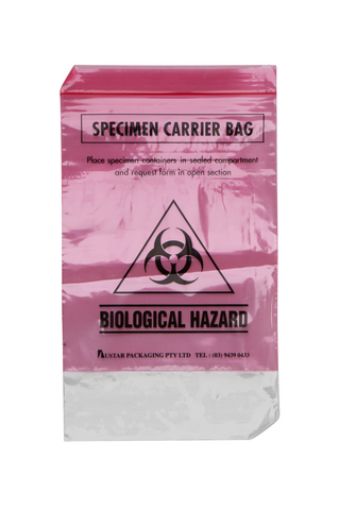 SCBP165 Biological Hazard Specimen Carrier Bag, 1 compartment, 225 x 160 x 45um, Pack 1000