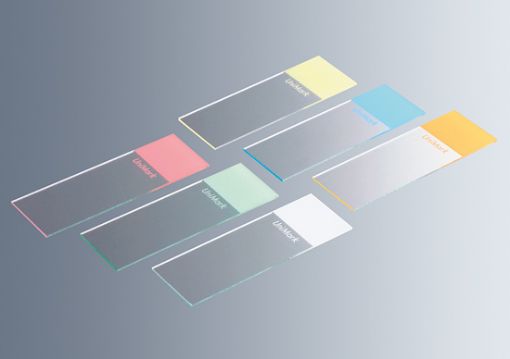 UniMark microscope slides 76x26x1mm, white marking area, one circle of approximately 12mm Ø internal, 50 per Pack