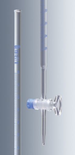 50ml Class A Burette, glass stopcock, calibrated at 5 points, conformity certified, batch certificate