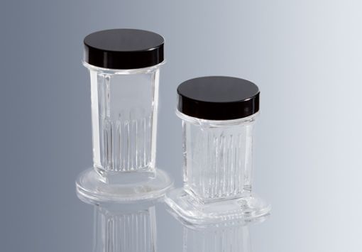 Coplin staining jar tall shape, soda lime glass with screw cap