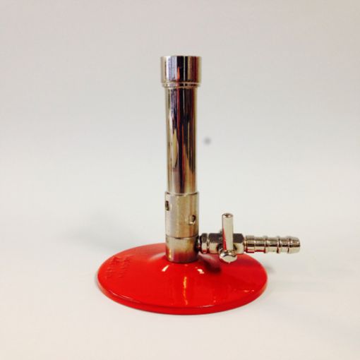 Bunsen Burner with flame retention collar, with stopcock on gas inlet tube