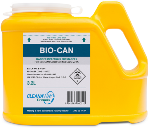 Bio-Can 20L, yellow biohazard bucket with lid (BS 742006) Part #: I-11163 (pails) + I-11263 (lids), 12 per Carton