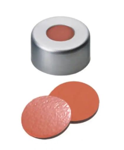 Cap Crimp 11mm 3 layer septa, nat red rubber/butyl red/TEF transparent septa, 100 per Pack