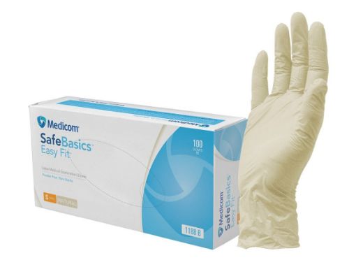 Safebasics Easy Fit Latex gloves, powder free, size medium, 100 per Pack