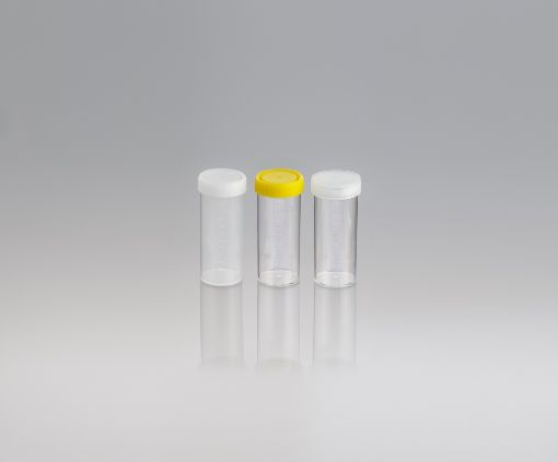 120ml Polystyrene Container, gamma Sterile, Labelled, yellow screw cap, carton 264