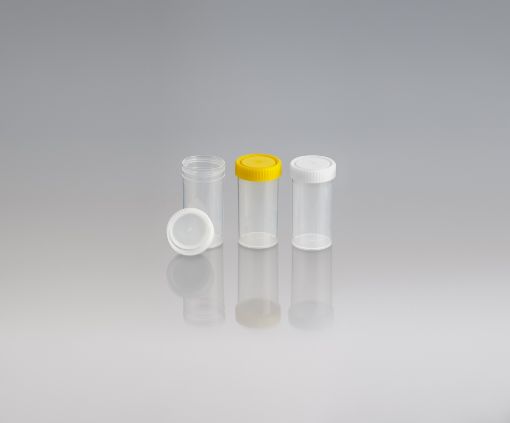 120ml polypropylene flat bottom container, unlabelled, yellow screw cap, carton 300
