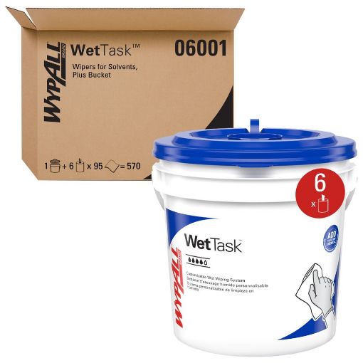 KIMTECH Wipers for the WETTASK system, 6 rolls of hydroknit fabric plus 1 bucket, 60 sheets per roll