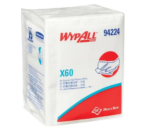 Wypall X60 single sheet wipers 28cm x 35cm, white, 100 wipes/pack, 8 packs/carton
