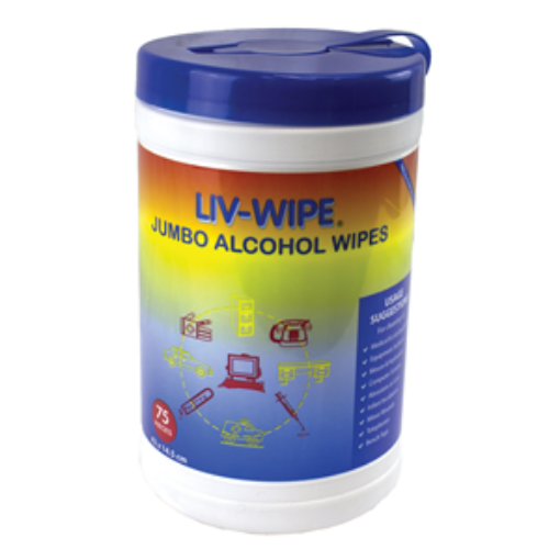 Liv-Wipe Alcohol Wipes, 70 Percent Isopropyl Alcohol Sanitiser, Jumbo, 42 x 14.5cm, 75 per Tub