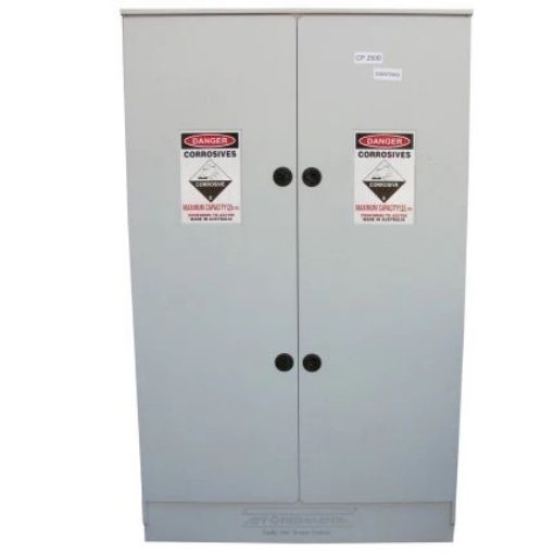250L Corrosive storage cabinet, double door, 8 shelves, 1800 H x 1200 W x 460mmD