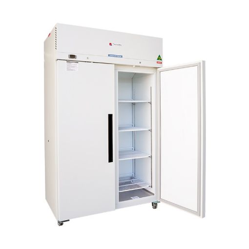950L laboratory freezer, -15 to -20°C, double solid doors, 4 shelves, digital display, high/low temp alarms, max/min temp logging