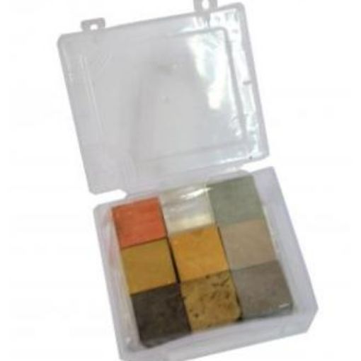 Picture of Cube, Set/9 Density, 2.0cm - in Plastic Case, Alum, Copper, Brass, Steel, Cork, Lead, Zinc, Plastic, Hardwood