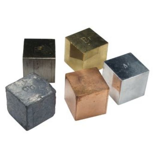 Picture of Cube, Set/5, 2.0cm Edge, Alum, Brass, Copper, Lead, Iron - in Bag