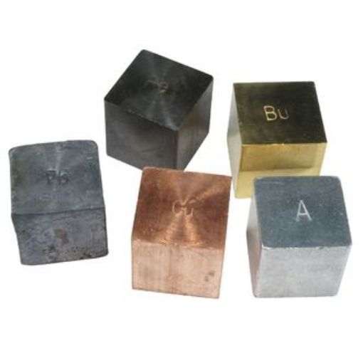 Picture of Cube, Set/5, 2.5cm Edge, Alum, Brass, Copper, Lead, Iron - in Bag