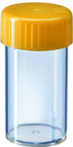 Picture of 25ml Tube, flat base container PS Sterile, yellow screw cap, 500 per Carton