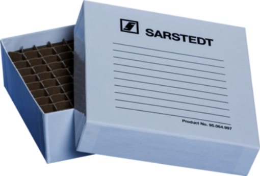 Picture of Sarstedt Cardboard storage box, 100 well- 10 x 10 configuration. 135 x 135 x 45mm. 120 Pack