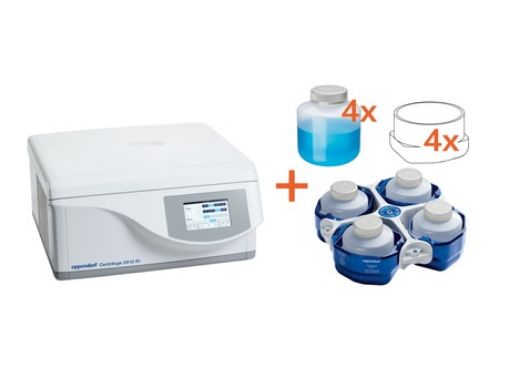 Picture of Centrifuge 5910 Ri, touch interface, refrigerated, Big Volume Harvesting Solution, with Rotor S-4xUniversal, incl. universal buckets and 1 L adapters (4x), Eppendorf 1 L bottles (4x), 230 V/50 – 60 Hz (AU)