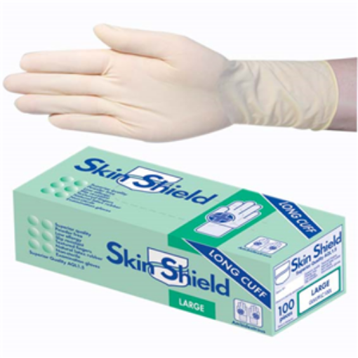 Picture of Skin Shield Latex Long Cuff Gloves, Medium, powder free 100/pack, 10 packs per carton