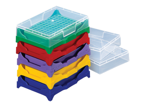 Picture of 96-place stacking PCR Work-up Rack with lid, Assorted, Pack of 5