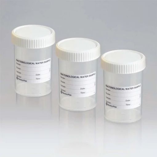 Picture of 250ml Polypropylene Container, Labelled, Sodium Thiosulphate, White screw cap, Gamma Sterile, 147 per carton