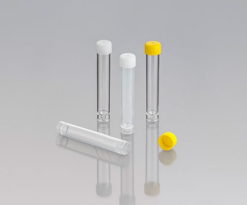 Picture of Tube 10ml Vee bottom PS Labelled Yellow Cap Gamma Sterile, 1000 per Carton