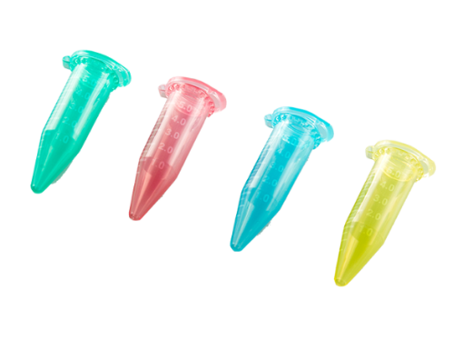 Picture of 5ml Microcentrifuge tubes, assorted colours 4 x bags of 50 tubes of each colour, (Blue/Green/Yellow/Red) certified free of detectable DNase, RNase, DNA & PCR inhibitors, pack of 200