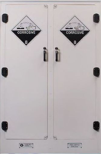 Picture of 250L Corrosive storage cabinet, segregated, double door, 8 shelves, 1800 H x 1200 W x 460mmD