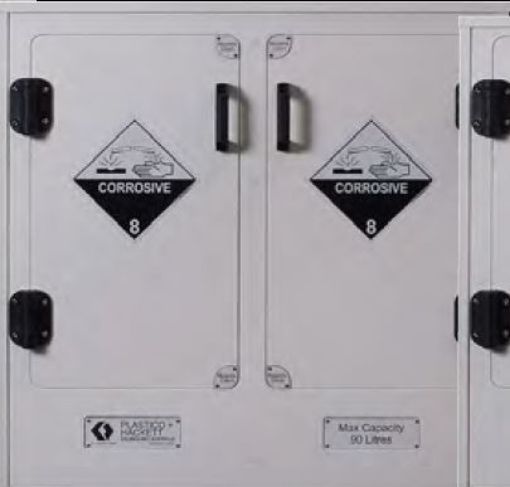 Picture of 90L Corrosive Storage Cabinet, underbench, segregated, double door, 2 shelf, 760 H x 800 W x 540mmD