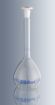 Picture of 100ml Volumetric Flask with one circular mark DIN EN ISO 1042 compliant 100ml +/-0.1ml Class A conformity certified with batch certificate, borosilicate glass 3.3, clear glass, blue graduated, ground joint & glass stopper, NS14/23, Pack 10