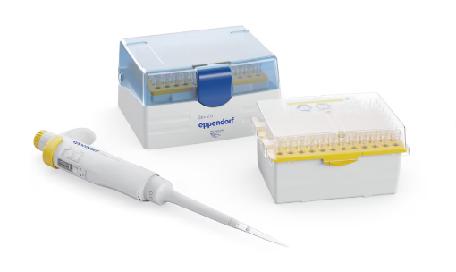 Picture of Eppendorf Research® 3 neo, 1-channel, 10 – 200 μL, yellow, incl. epT.I.P.S.® Box 2.0 (x 96 tips) and ep Dualfilter T.I.P.S.® BioBased PCR clean and sterile Reload (x 96 tips)