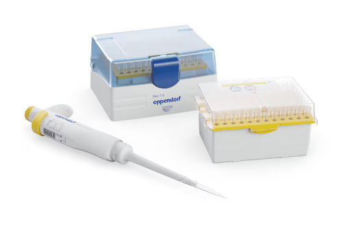 Picture of Eppendorf Research® 3 neo, 1-channel, 1 – 20 μL, yellow, incl. epT.I.P.S.® Box 2.0 (x 96 tips) and ep Dualfilter T.I.P.S.® BioBased PCR clean and sterile Reload (x 96 tips)