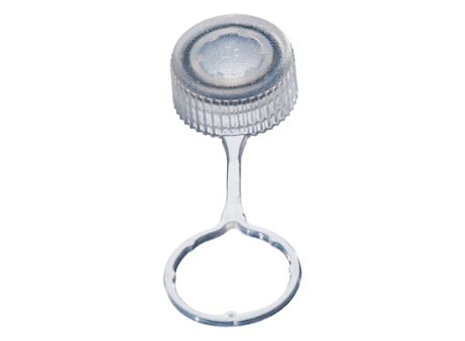 Picture of Standard Flat Screw cap with Tether and O-Ring, Clear, 500 per pack