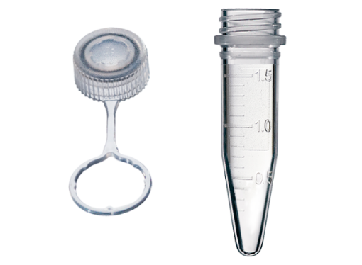 Picture of 1.5mL Assembled Graduated Conical Tube, Clear Tethered Cap, Sterile, 50 per pack