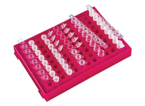 Picture of 96-place PCR WorkUp Rack, Fluorescent Orange, 5 racks per pack
