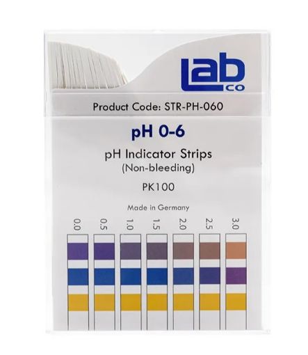 Picture of pH Indicator strips 0-6, 4 pad, 0.5 unit intervals, pack of 100